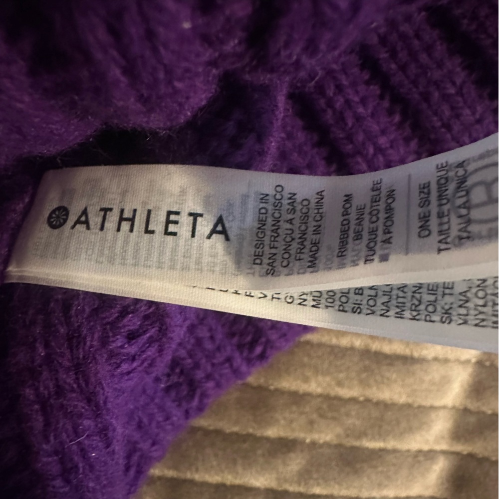 Athleta Purple Ribbed Knit Pom Beanie Hat - Picture 6 of 10